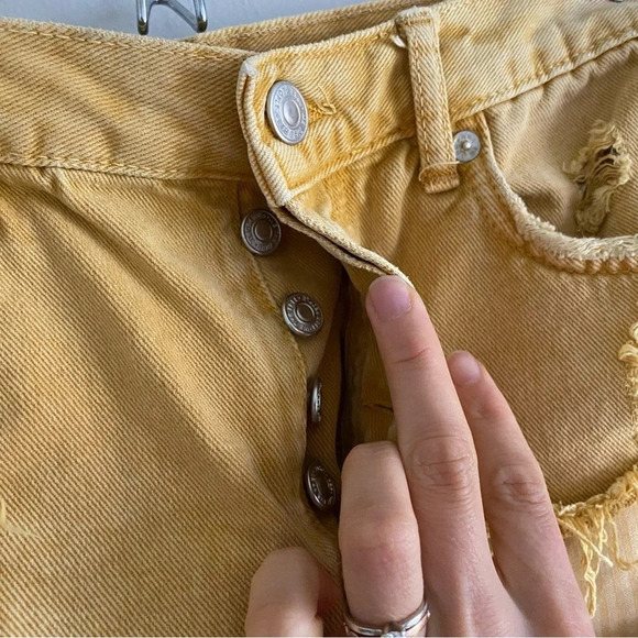 WE The Free Free People Maggie Destroyed yellow 100% Cotton Jean Shorts  Size 24 - Picture 3 of 12